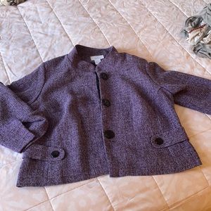 Cute for works short purple tweed blazer. 3/4 sleeve, lined, with all the button